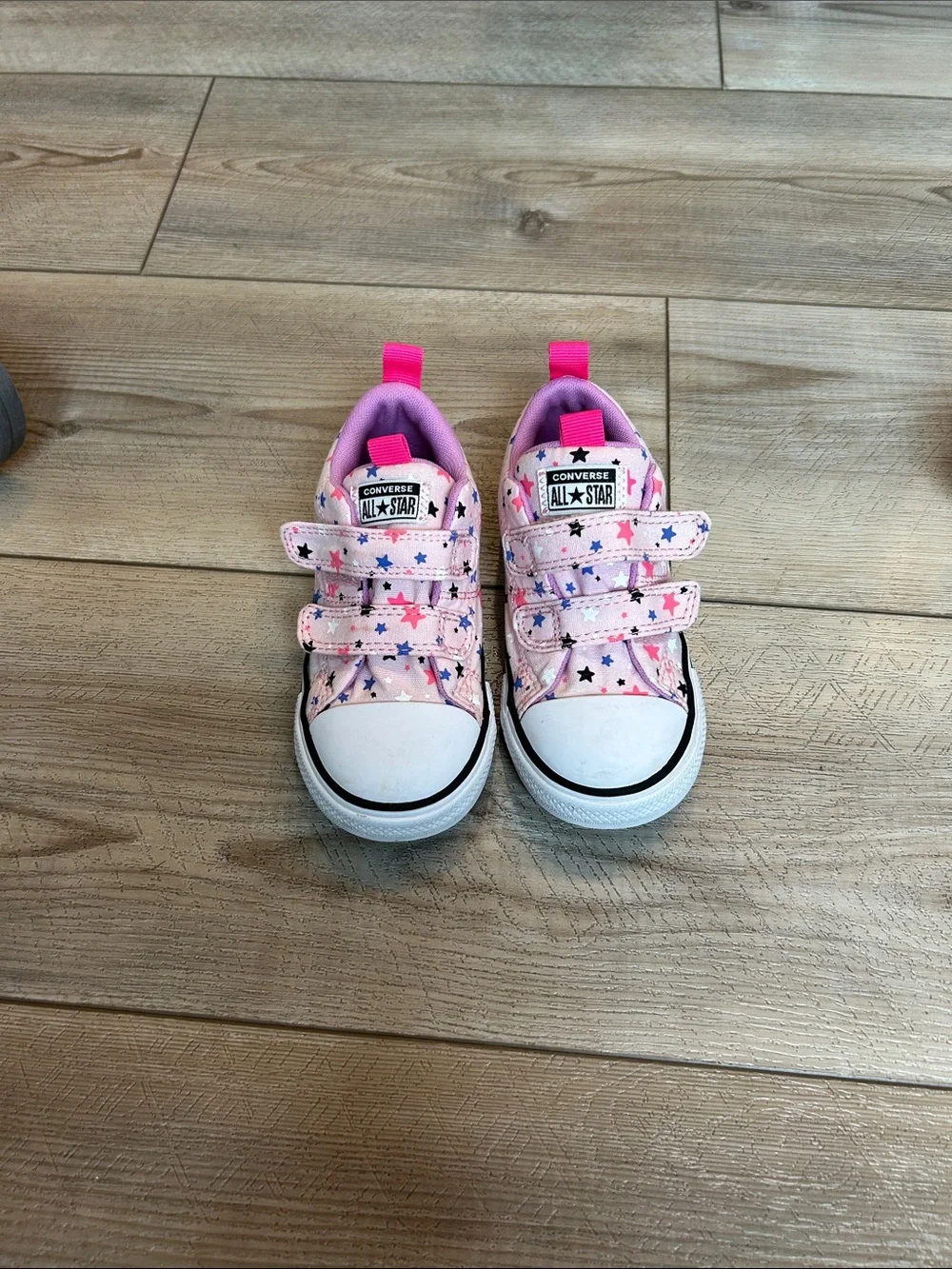 Converse Kids Pink Star Velcro Sneakers with Multicolor Stars
